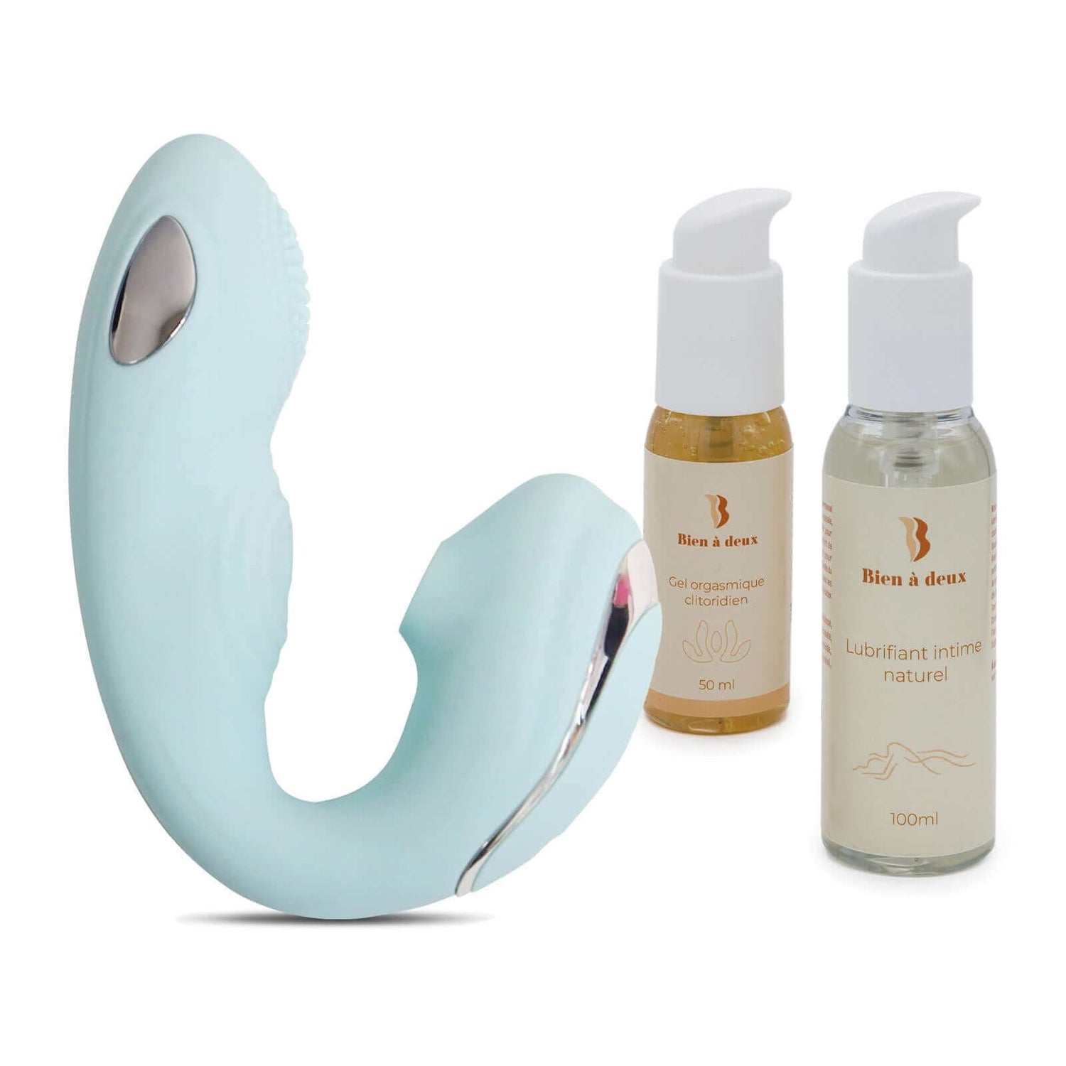 pack vibromasseur clitoris et point G + lubrifiant intime + gel clitoris